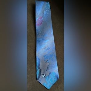 Don Loper Beverly Hills Blue Green Gray Pink Tie Swan Logo 95% Polyester 5%Silk